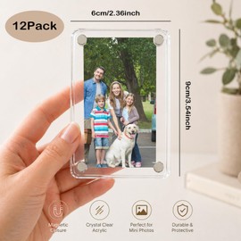 Hugloogn 12PCS Magnetic Acrylic Photo Frames,2.36 x 3.54 Inch Double Sided Mini Picture Frames,Clear Magnet Photo Display Frame for Fridge,Locker,Home,Office,Refrigerator