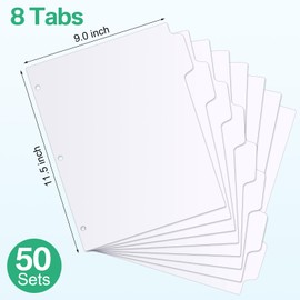 Geyoga 400 Pieces 3 Ring Binder Dividers with Tabs 8 Tab Dividers for 3 Ring Binders 50 Sets Letter Size Page Dividers for 3 Ring Binder (White)