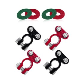 Dickno 4 PCS Battery Terminals Connector, Anti Corrosion Top Post Battery Terminal Clamp with Felt Fiber Washer, Adjustable Positive Negative Battery Cable End for Car, Boat, Truck