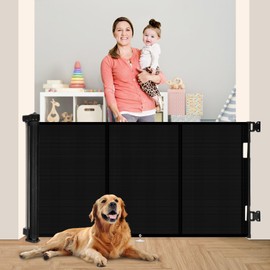 Miumoon Upgrade 71" Retractable Baby Gates with Reinforced Strip Design to Prevent Crawling Through, 34" Tall Retractable Gate for Baby and Pet, 6 FT Baby Gates for Stairs, Doorways, Hallways(Black)