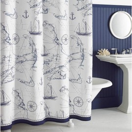 D DS CURTAIN Aviation Ocean Waterproof Poleyster Fabric Navy Printed Blue Shower Curtians for Bathroom,72" W x Extra 78" H