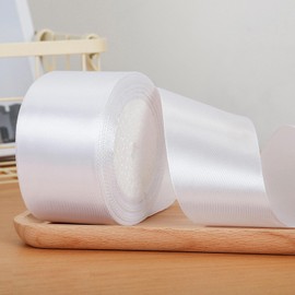 2 Rolls of White Ribbon, Gift Ribbon, White Fabric Ribbon, Satin Ribbon, White Decorative Ribbon, (50 mm/25 Yards)