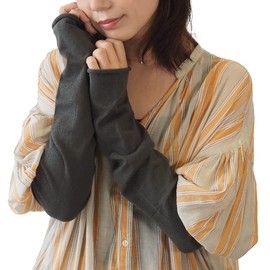 ORGANIC GARDEN 8-0803-79 Women's Arm Cover, UV Care, 100% Organic Cotton, 5-fold Dyed, Natural Black