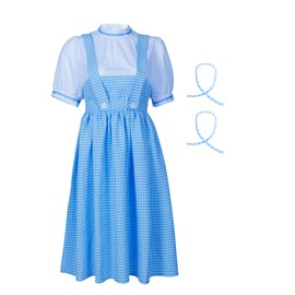 LVLING Womens Oz Dorothy Costume Blue Checked Dress With Hair Bows (Medium)