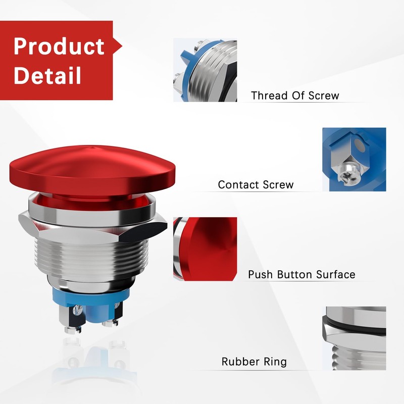 APIELE 22MM Mushroom Head Push Button Switch Momentary Push Button