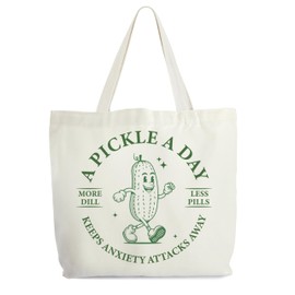 Pickle Tote Bag for Women, A Pickle A Day Keeps Anxiety Attacks Away Farmers Market Tote, Tote Gift Bag for Pickle Lover, Pickled Food Enthusiasts Gifts, Pickles Shoulder Bag for Women Friends -94