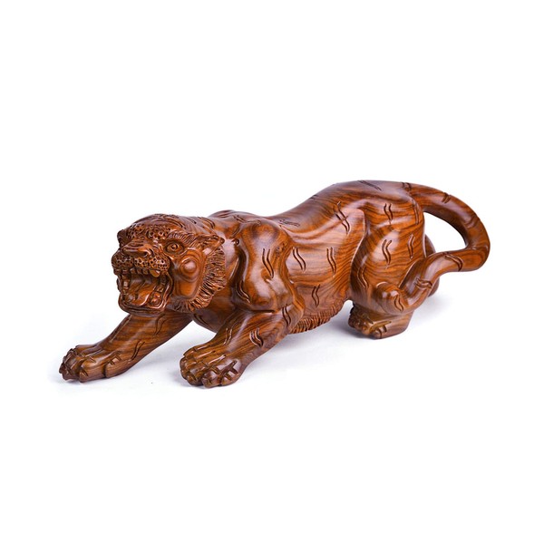 Tiger Figurine Zodiac Tiger Figurine Wooden Sculpture Good Luck Amulet Amulet Handmade Lucky Entrance Good Fortune Prosperous Business No Sickness Pray for Money Good Luck Protection Animal Feng Shui Figurine Decoration (Size: Length 7.9 inches (20 cm), 