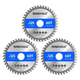 Pack of 3 Saw Blades 125 mm for Angle Grinder, Circular Saw Blade for Wood, Plywood, Laminate, Drywall, Plastic, Plastic (3 x 125 x 22.23 + 60T)