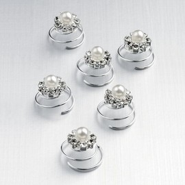 New Ladies X6 Shiny Silver Crystal Metal Pearl Hair Pin