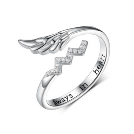TYSO Angel Wings Rings 925 Sterling Silver Feather Angle Open Adjustable Ring Highs and Lows Ring Always In Heart Birthday Jewelry Gift for Women Mom