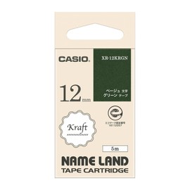 Casio Label Writer Nameland Genuine Kraft Tape 12mm XR-12KRGN Green with Beige Letters