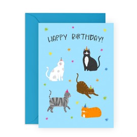 Cute Birthday Card Cats on Hats – Gifts for Cat Lovers, Fur Daddy or Mom, Cat Guy Lady, Him, Her, Friends, Family, Colleagues, Brother, Sister, Kids, and Adults - Pet Owners -Comes with Fun Stickers