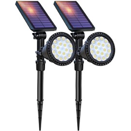 DBF Solar Spot Lights Outdoor, IP65 Waterproof, Cool White, 600LM High Bright, 2 Brightness Modes, 18 LED, Auto On/Off, Angel Adjustable for Halloween Flag Pole Garden Yard Patio Driveway Tree, 2 Pack