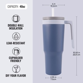 Fijinhom 40 oz Tumbler with Handle and Straw, Triple Layer Insulated Stainless Steel Water Bottle with Infuser, Travel Tumbler Fit Most Cupholder, Gifts for Women & Men, Grey Blue