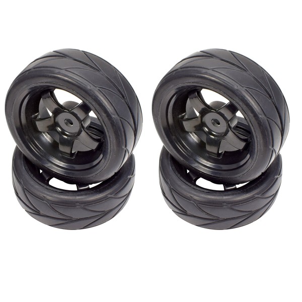 Apex RC Products 1/10 On-Road 12mm Black 5 Spoke Wheels V Tread Rubber Tires (Set of 4) #5000
