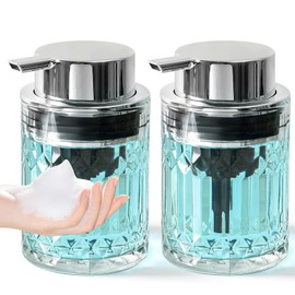 KASUNTING Foaming Soap Dispenser, 2 Pack Clear Glass Foam Hand Soap Dispenser for Bathroom, Refillable 7.8 Fl Oz Foamy Pump Bottle with Plastic Sliver Pump, Vintage Dish Soap Foam Dispenser Container