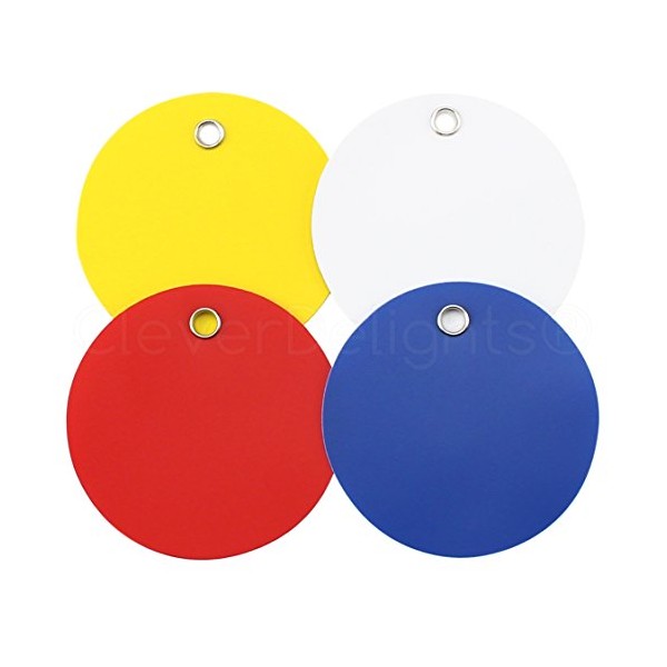 100 Pack - CleverDelights Plastic Tags - 2" Round - Tear-Proof and Waterproof - Inventory Asset Identification Price Tags - 25 Pcs Per Color