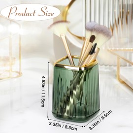 HONTIUS Makeup Brush holder Organizer for Vanity Countertop, Plastic Cosmetic Makeup Brush Storage Holder, Vintage Make Up Brushes Cup (vintage green)
