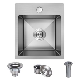 13 x 15 Inch Drop In Bar Sink, Small Kitchen Sink Single Bowl Topmount Bar Prep Sink 18 Gauge Stainless Steel Bar Sink with Basket Strainer