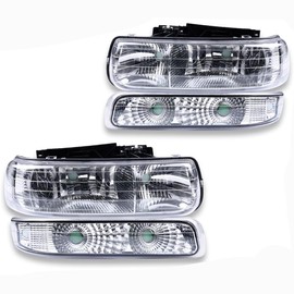 CNNELL Headlight Assembly Compatible with Chevy Silverado 1999-2002/ Suburban Tahoe 2000-2006, Clear Lens Chrome Housing Clear Reflector, Left+Right
