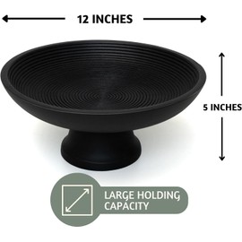 KIAH HAAT KH Wood Fruit Bowl or Decorative Pedestal Bowl for Table Décor, Wooden Fruit Bowl for Kitchen Counter,12-inch Large Bowls Centerpiece Table Decorations, Black Fruit Bowl, Brown