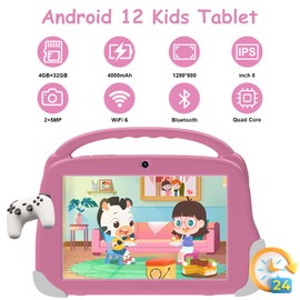 Aheadthink Kids Tablet, 8 inch Tablet, 4GB RAM 32GB ROM 512GB Expansion, Android 12 Kids BT, GMS, WiFi, Parental Control Mode, Beautiful Case Wear Resistant, Dual Camera, Education, Gaming.