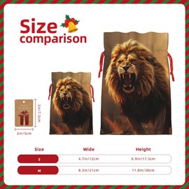 Christmas Gift Bag with Drawstrings Christmas Burlap Gift Bag Angry Roaring Lion Drawstring Gift Bag for Xmas Christmas Drawstring Bag Christmas Linen Bag Gift Wrapping Bags for Presents Party