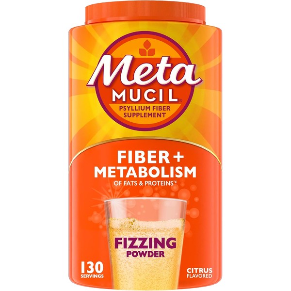 Metamucil Fizzy Fiber Supplement + Metabolism, Plant Based Psyllium Fiber