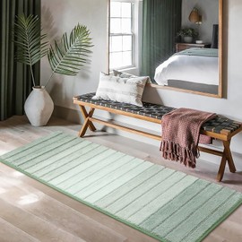 Kmson Ombre Bath Mat Bathroom Runner Rugs, Non Slip Ultra Soft and Water Absorbent Bath Carpet, Machine Washable Quick Dry Bedroom Door Mat Living Room Rug Green 17" x 47"