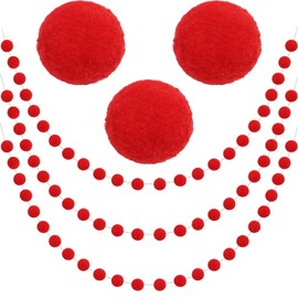 Jishi 3Pk Red Felt Berry Pom Pom Ball Garland Christmas Decorations Indoor Home Decor, Cute Red Berry Christmas Tree Ornaments, String of Pompom Bead Garland Hanging Xmas Holiday Birthday Party Banner