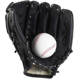 Wonninek Baseball Glove 11.5 inch Sports Batting Gloves with Baseball PU Leather Adjustable and Comfortable Right Hand Throw, Left Hand Glove (Black, 11.5 inch)