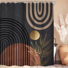 KOMLLEX Chic Abstract Shower Curtain for Bathroom Decor Boho Leaves Tropical Mid Century Simple Minimalist Fancy Modern Fabric Waterproof Polyester 12 Pack Hooks Brown Grey Shower Curtain 72Wx84H Inch