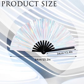 NICENEEDED Laser Rave Hand Fan, Holographic Handheld Folding Fans, Large Folding Glitter Fan Bamboo Folding Clack Hand Fan Iridescent Fan for Night Club Dance Party Performance Rave Accessories