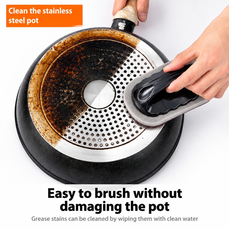 Emery Sponge Cleaning Brush with Handle – Handheld Scrubber Tool