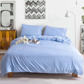 WEAVERS: 3-Piece Luxurious Microfiber Duvet Set - Super Soft Cotton-like Feel, Breathable, Duvet cover with Pillowcases. (Colour Sky Blue Size Double)