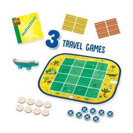 SES Creative 02235 Wrap&Go travel games - Four in a row - Dots and boxes - Pack croco - 3 in 1, Four in a row, Dots and boxes and Pack croco, Age 4+