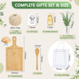 Baby Shower Prizes for Game Winners, 6 Sets Bamboo Cheese Board with Spoon, Bottle Opener, Artificial Eucalyptus Stems, Thank You Cards & Gift Bags, Wedding Favors for Guests, Bridal Shower Prizes