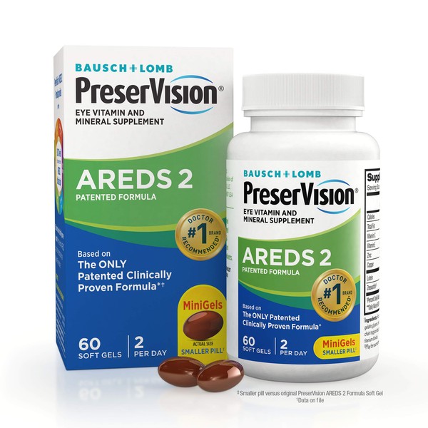 PreserVision AREDS 2 Eye Vitamin & Mineral Supplement, Contains Lutein, Vitamin C, Zeaxanthin, Zinc & Vitamin E, 60 Mini Softgels (Packaging May Vary)