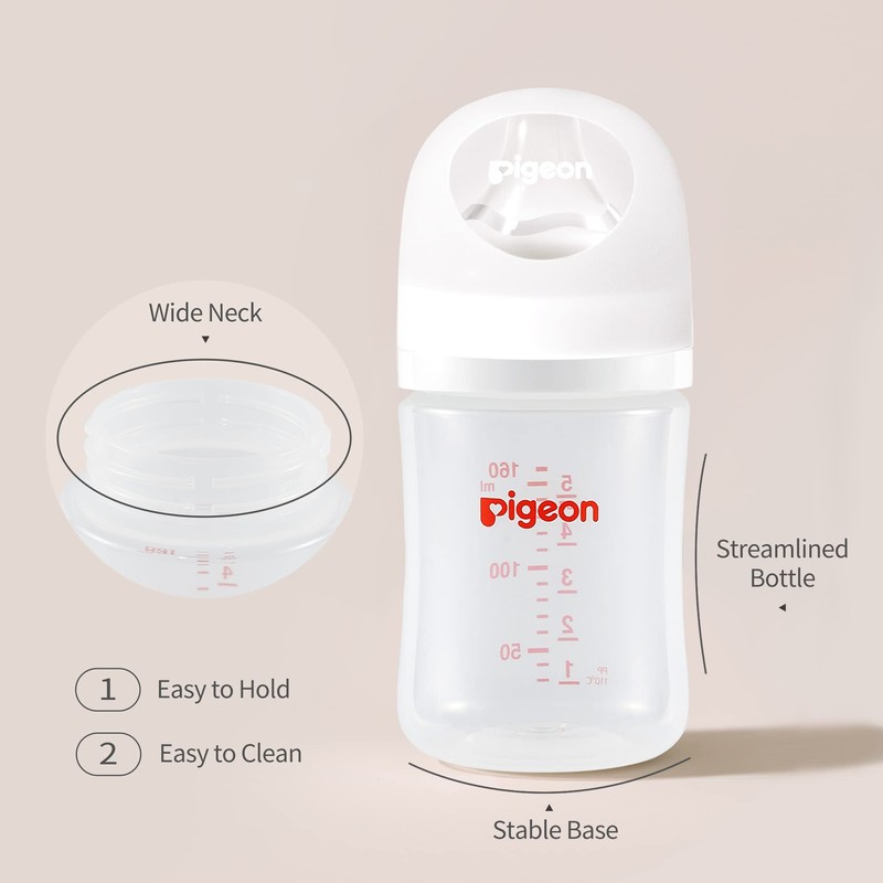 Pigeon PP Nursing Bottle Wide Neck, Anti-Colic, Streamlined Body, Natural