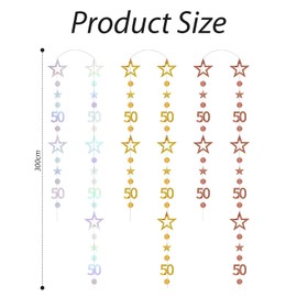 3 Pieces Of Rose Gold Latte Art, 50Th Birthday Decorations, Glittering Star Number Latte Art, Hanging Streamers, Background Decoration, Suitable For Birthday And Anniversary Parties