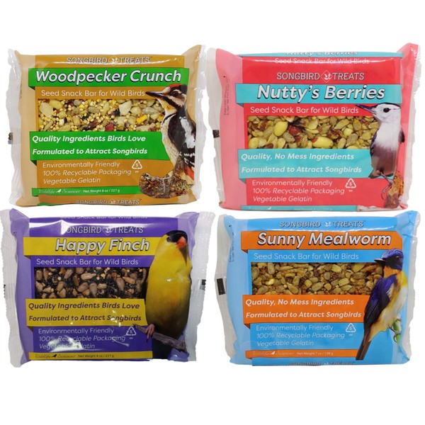Songbird Treats Seed Cake Variety 4 Pack of Seed Cakes | 8 oz Bird Seed Cakes for Wild Birds