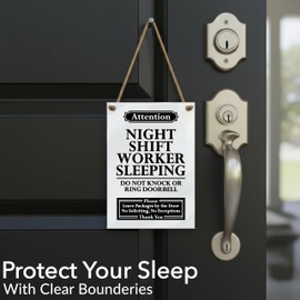 Acrylic Night Shift Worker Sleeping Door Sign, 5x7 Day Sleeper Sign for Front Door, Premium Do Not Disturb Sleep Signs, Do Not Knock or Ring Doorbell, No Soliciting Signs for House, White Made in USA