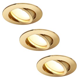HCFEI LED Recessed Spotlight, Dimmable, Matte Gold, Round, Swivel, 5 W, Flat, 230 V, Recessed Spotlight, 68 mm Borehole, 120° Beam Angle, Warm White, 3000 K (Pack of 3)