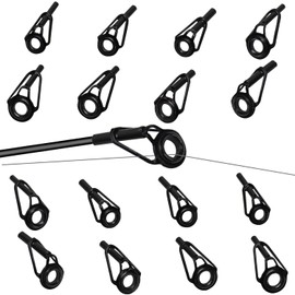 Taiyyi Pack of 16 Rod Tips Repair Kit Stainless Steel Replacement Rod Tip Fishing Rod Repair Kit Ceramic Guide Rings for Freshwater Saltwater Fishing Lovers (Black)