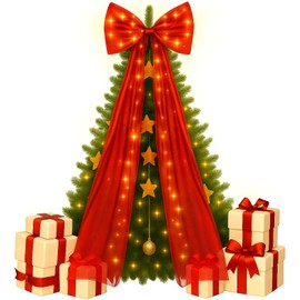 24 x 71 Inch LED Christmas Tree Topper Red Bow Extra Large Bow with LED Light for Home Christmas Tree Toppers Wreath Wall Room Party Holiday Decor Supplies
