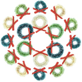 Topbuti 18 Pcs Mini Christmas Wreaths Decorations Artificial Miniature Frost Sisal Christmas Tree Wreaths for Dollhouse Embellishments, Xmas Tree Hanging, Card Model Making, Arts and Crafts Décor