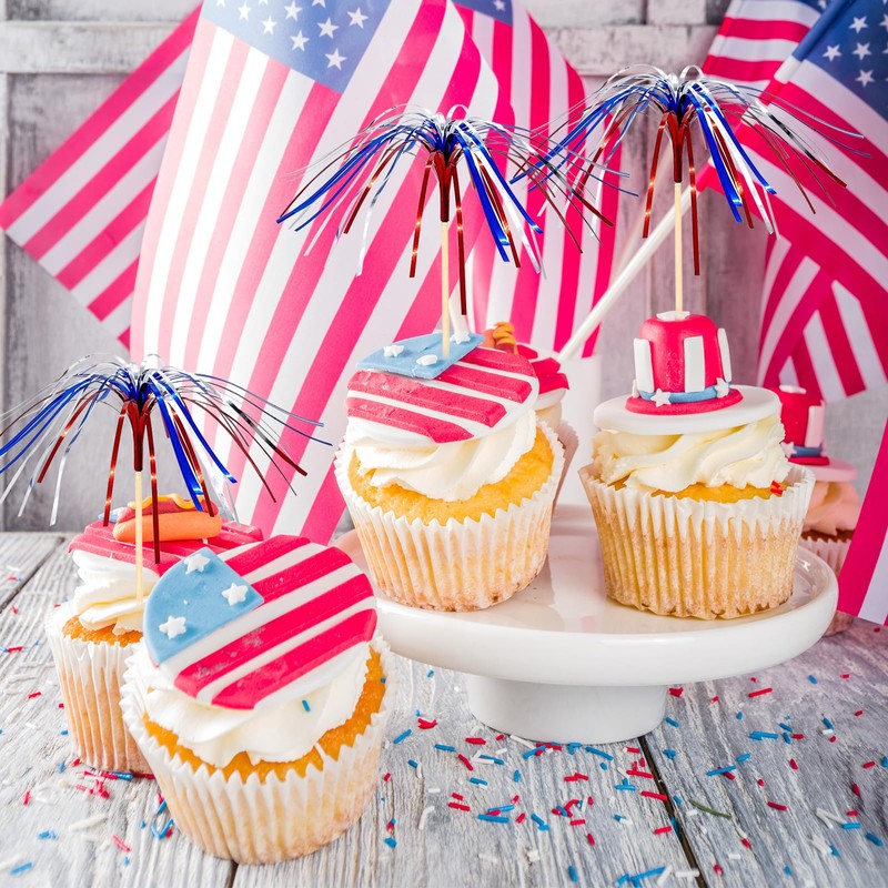 100pcs 4th of July Cocktail Picks Red White Blue Firework