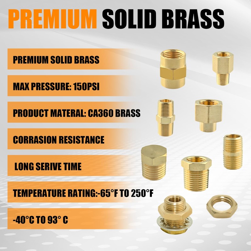 95PCS Brass Pipe Fittings Assortment Kit NPT Adapter,Hex Nipple,Hex Coupling,Reducer