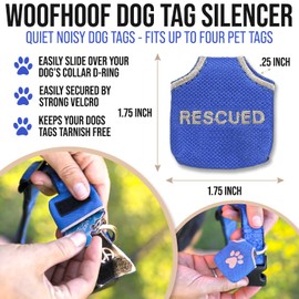 Woofhoof Dog Tag Silencer, Blue Rescued - Quiet Noisy Pet Tags - Fits Up to Four Pet IDs - Dog Tag Cover Protects Metal Pet IDs from Tarnish, Made of Durable Nylon, Universal Fit, Machine Washable