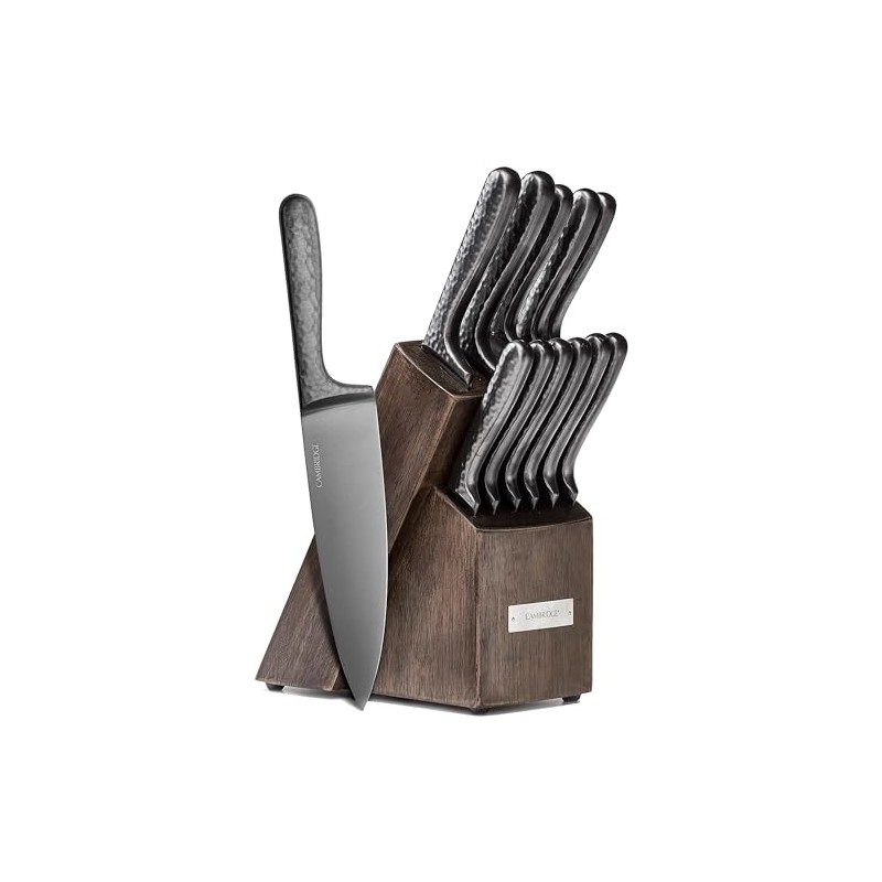 Cambridge Silversmiths Nero Cutlery Set with Block, Stainless Steel,12-Piece